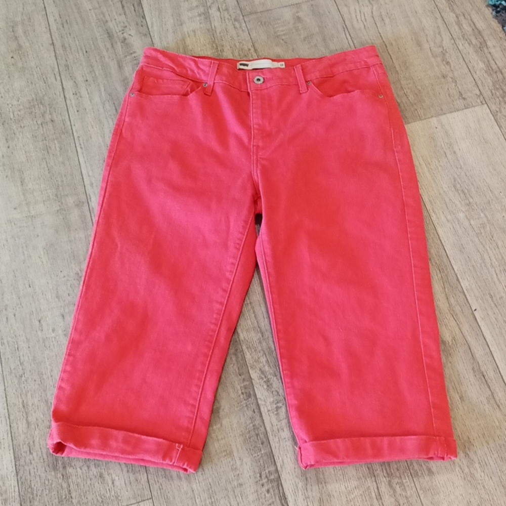 Women Capri Short Jean pants Pumpkin Orange Cotton sz 10 L